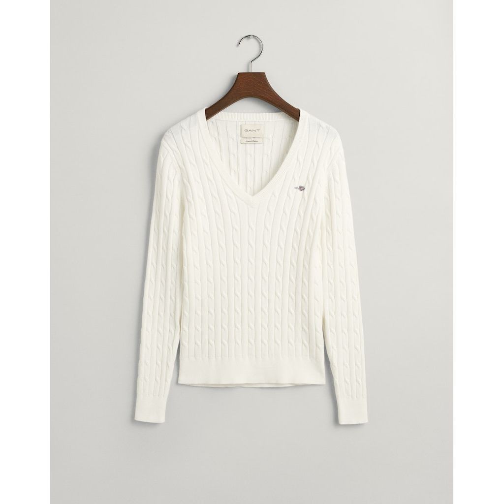GANT Megztinis moterims, Geltona, STRETCH COTTON CABLE V-NECK 6