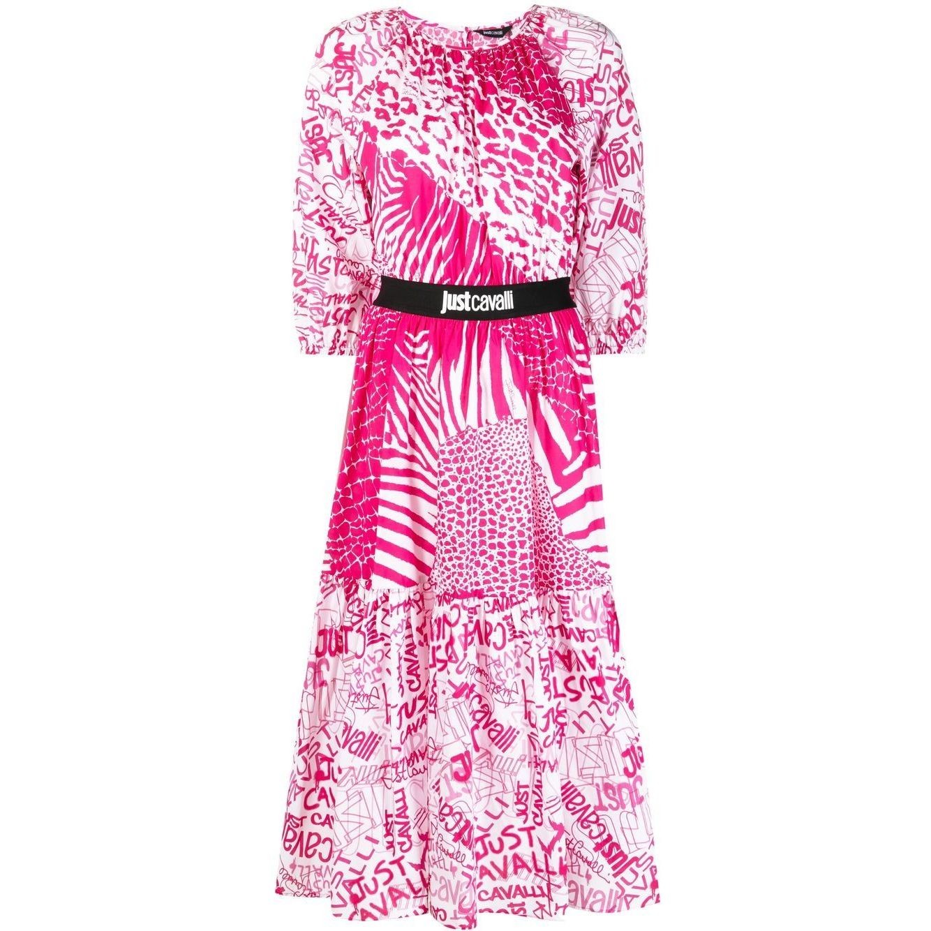 JUST CAVALLI Midi suknelė moterims, Rožinė, Animal mix dress
