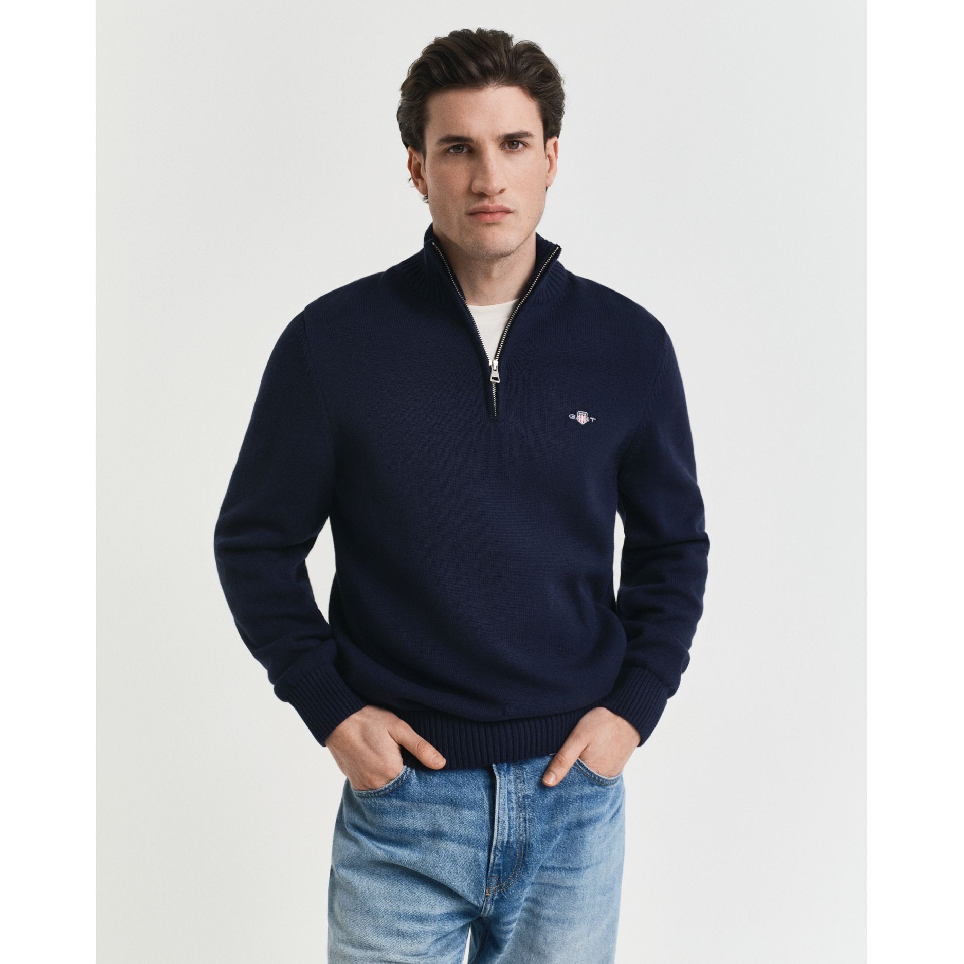GANT Megztinis vyrams, Mėlyna, casual cotton half zip 8