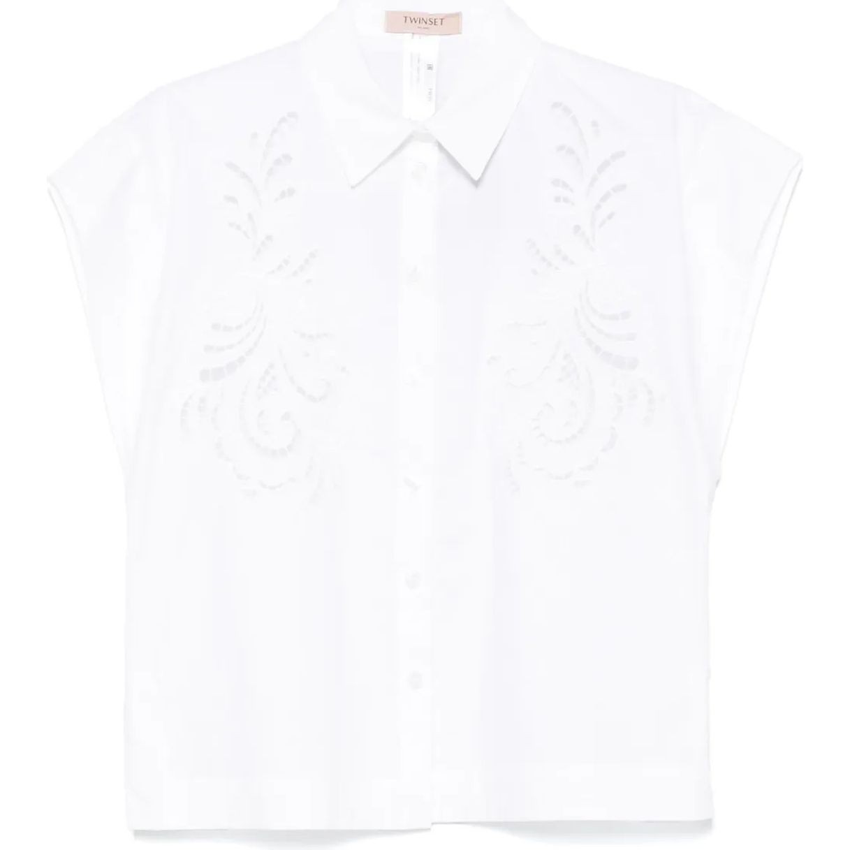 TWINSET Marškiniai trump. rankovėmis moterims, Balta, Embroidered poplin shirt