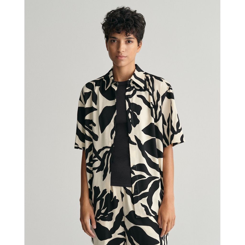 GANT Marškiniai moterims, Smėlio, REL PALM PRINT SS SHIRT 2