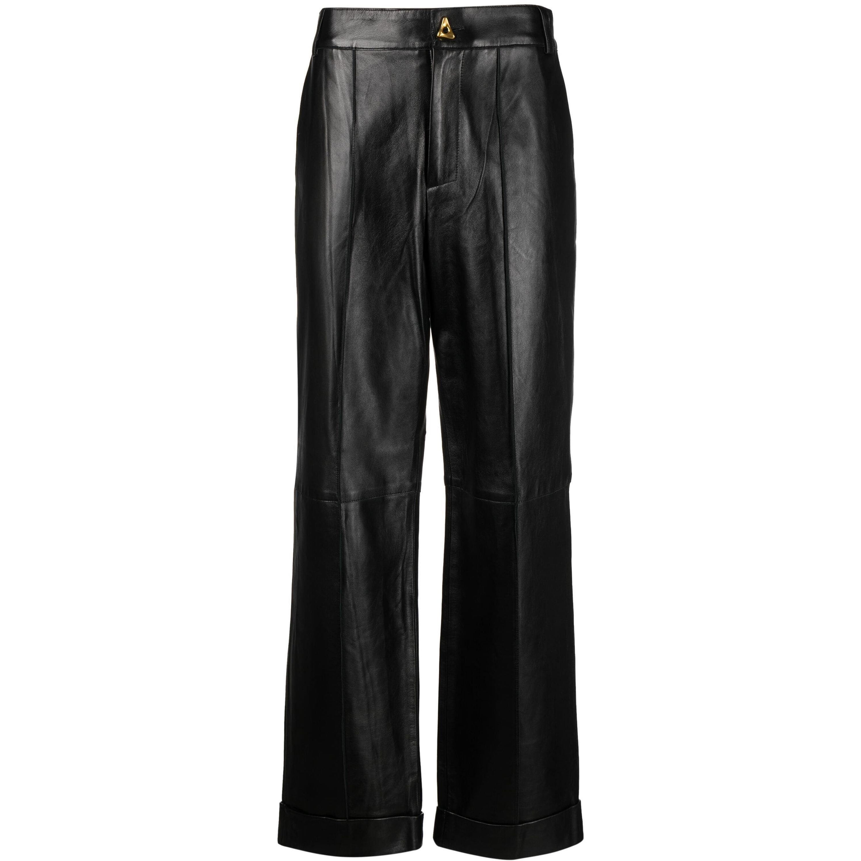AERON Odinės kelnės moterims, Juoda, Leather cuffed pants 1