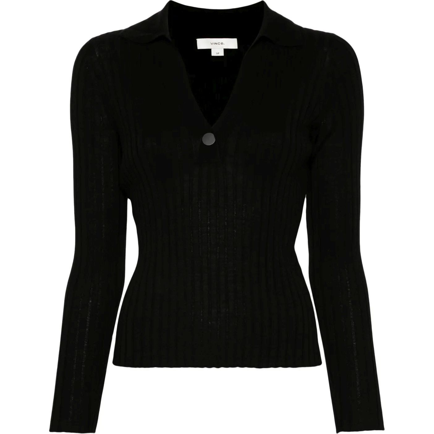 VINCE Polo marškiniai ilgos rank. moterims, Juoda, Snap polo