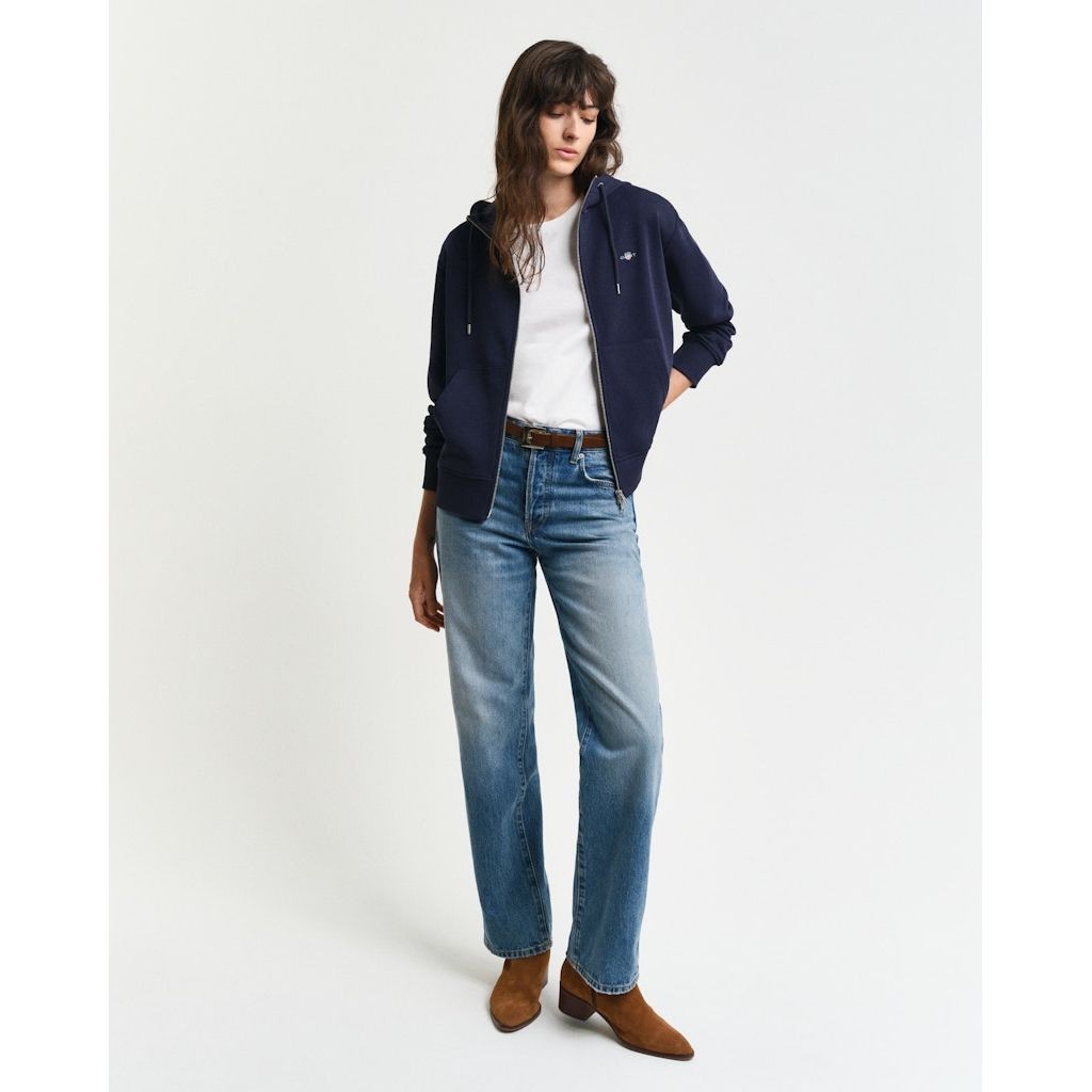 GANT Džemperis moterims, Mėlyna, Shield zip hoodie 5