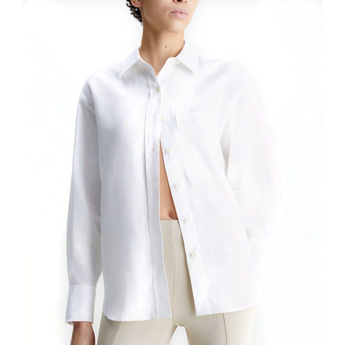 CALVIN KLEIN Marškiniai ilgomis rankovėmis moterims, Balta, Linen relaxed shirt 2