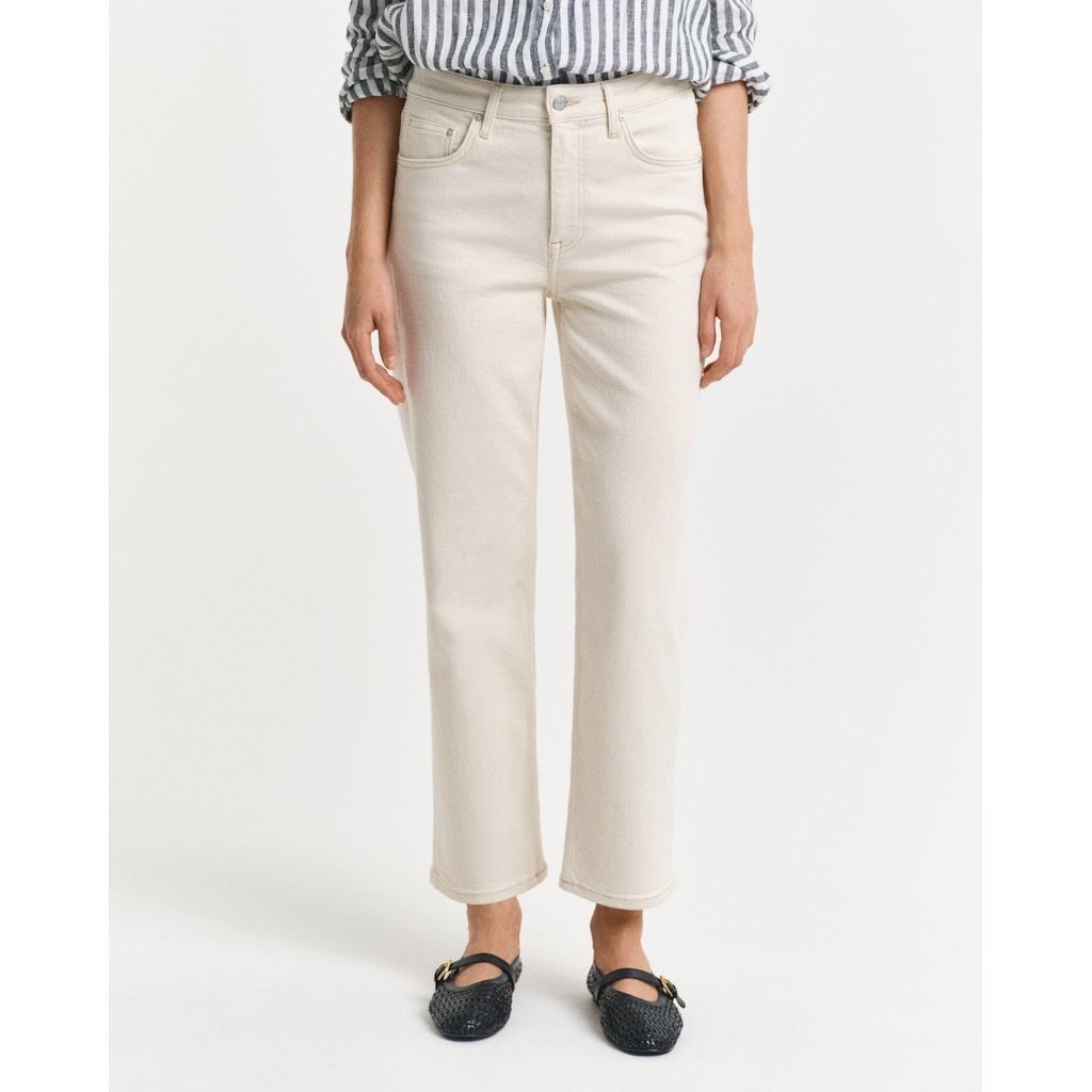 GANT Tiesūs džinsai moterims, Smėlio, Ecru cropped straight jeans 4