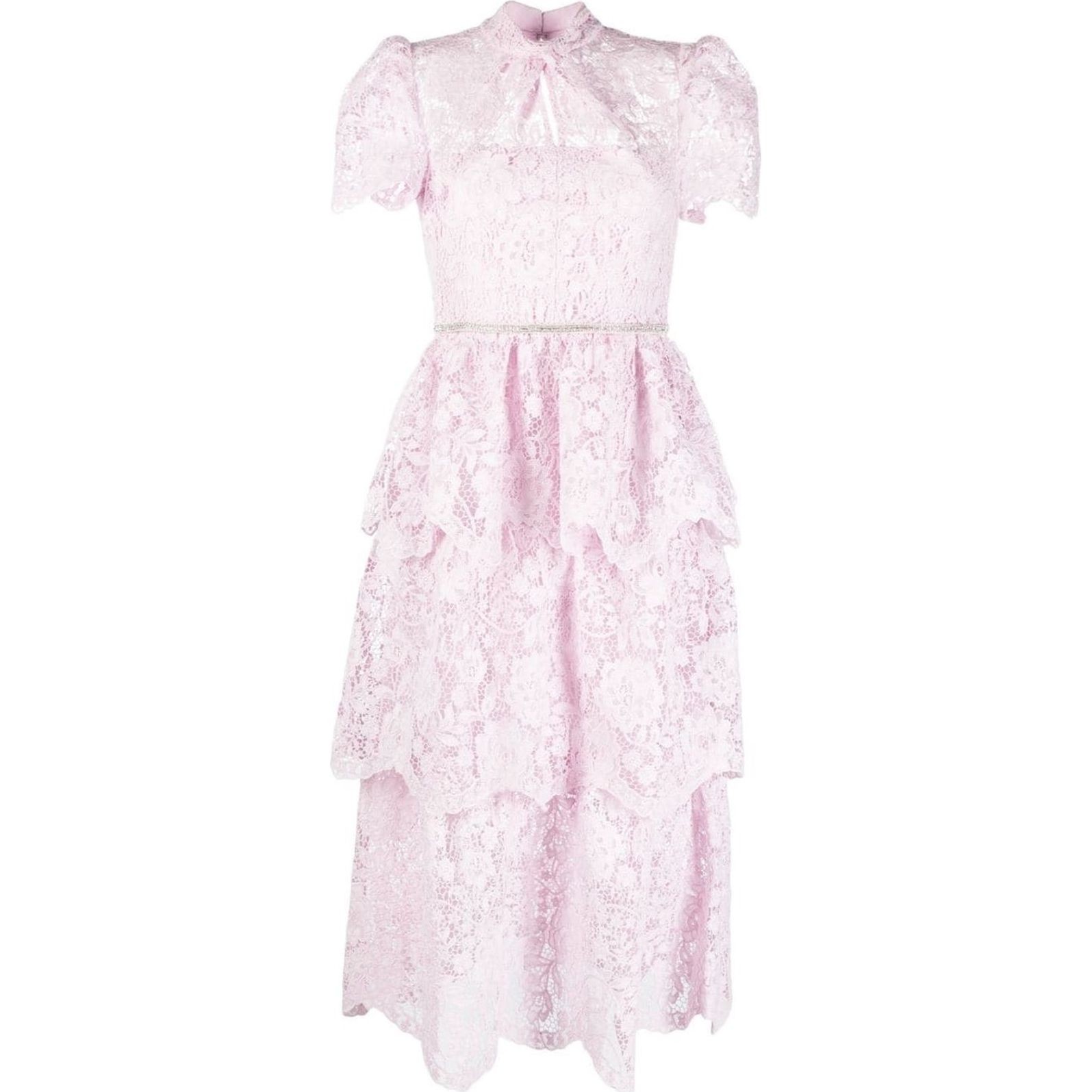 SELF PORTRAIT Midi suknelė moterims, Rožinė, Cord lace tiered midi dress 1