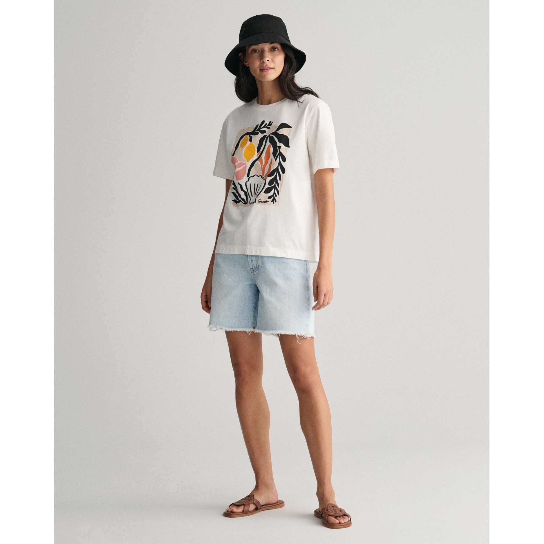 GANT Marškinėliai trump. rankovėmis moterims, Balta, rel palm print ss t-shirt 5