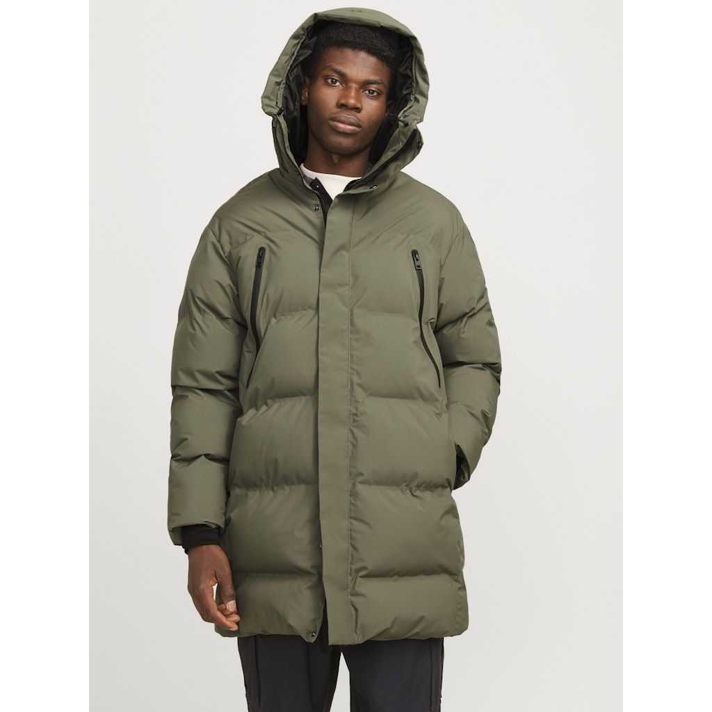 JACK & JONES Pūkinis paltas vyrams, Chaki, Alpha long puffer 2