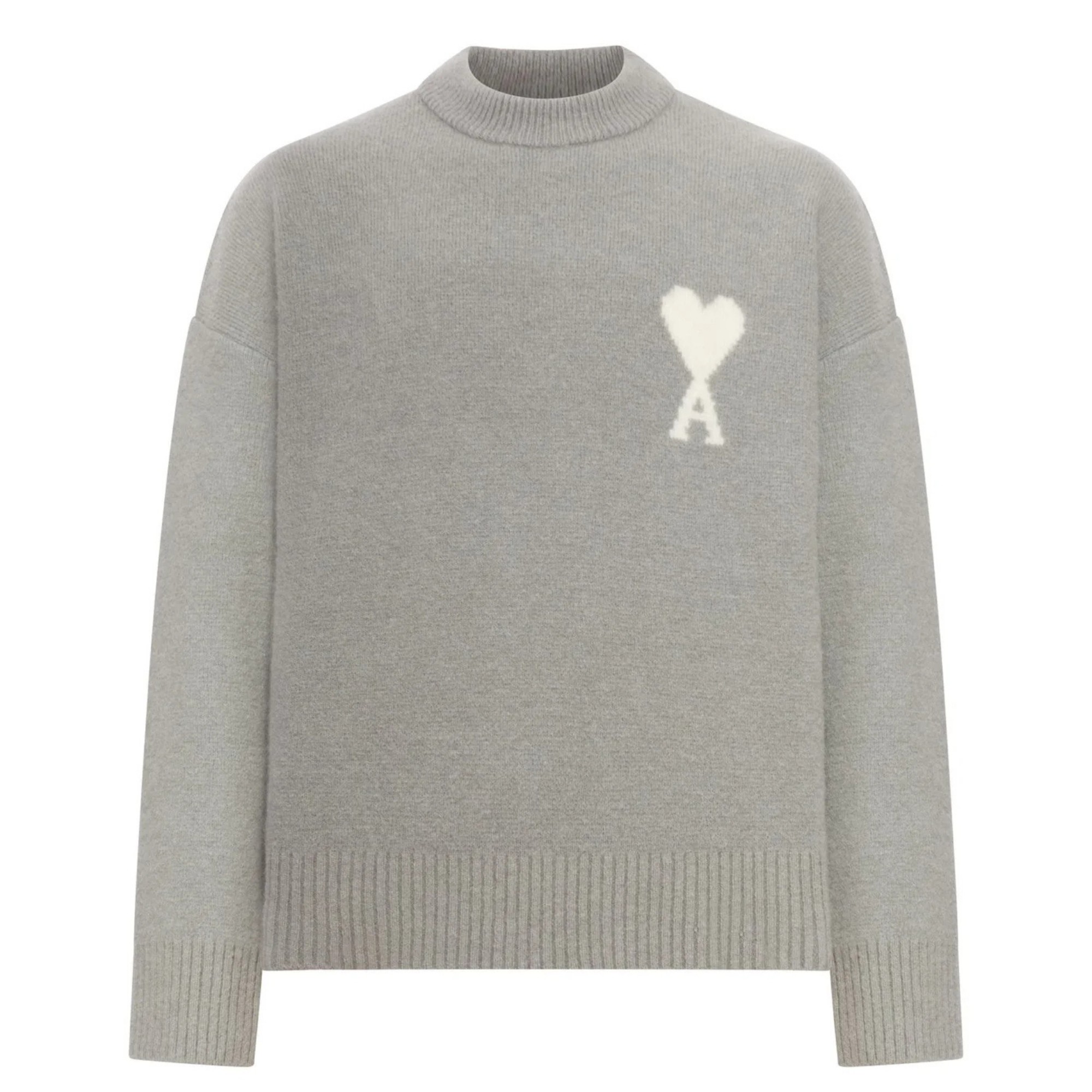 AMI PARIS Megztinis, Pilka, Ami de coeur crewneck sweater 1