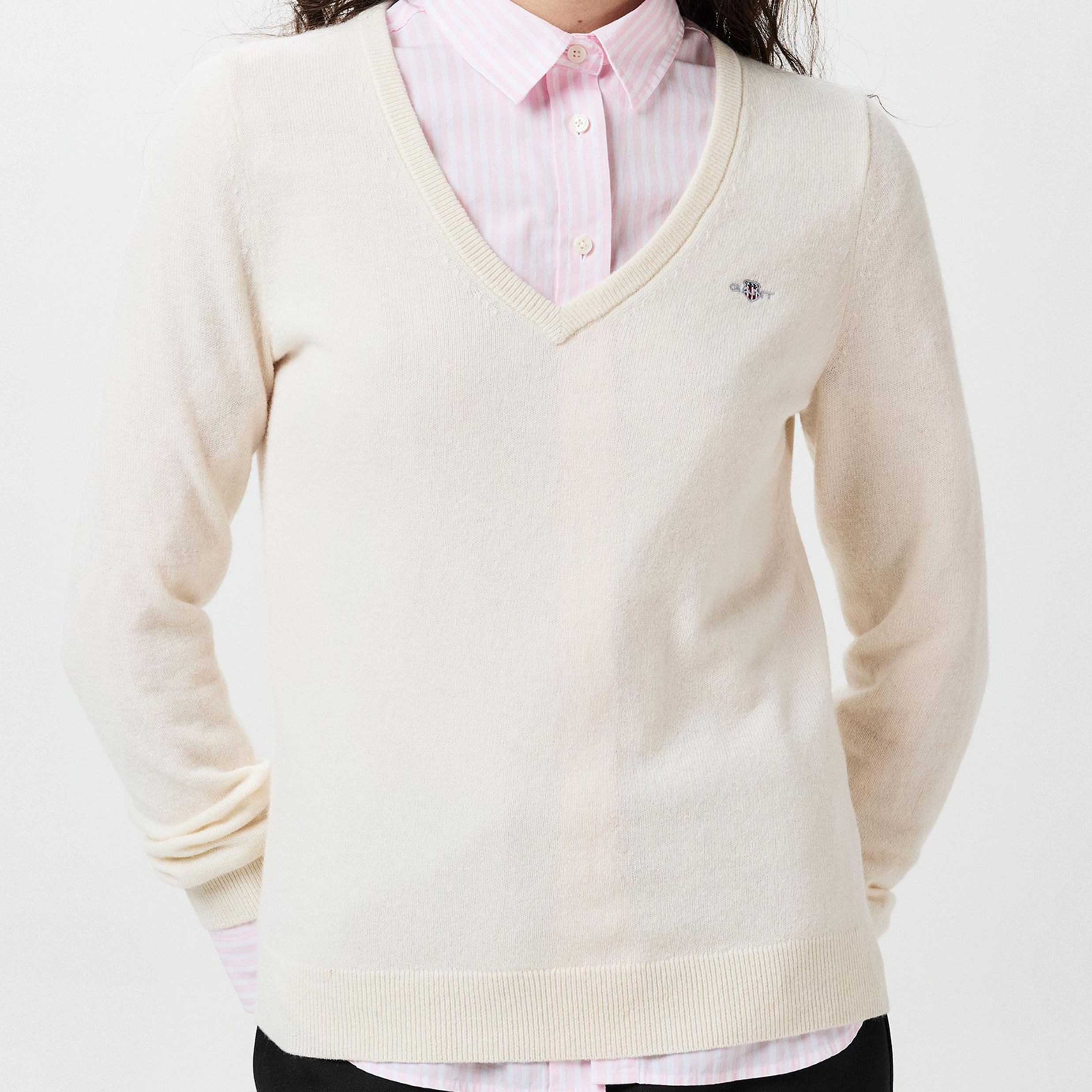 GANT Megztinis moterims, Balta, EXTRAFINE V-NECK 2