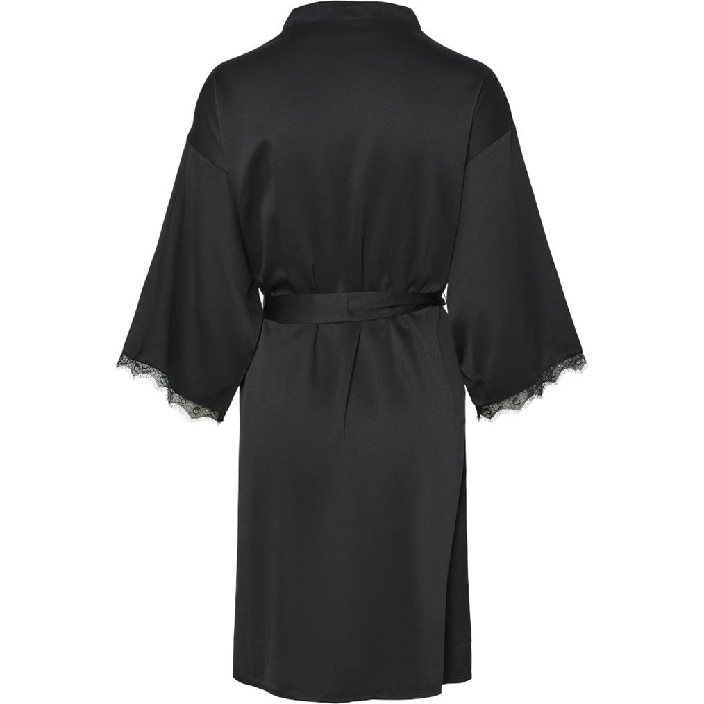 PIECES Chalatas moterims, Juoda, Anovi satin night kimono 2