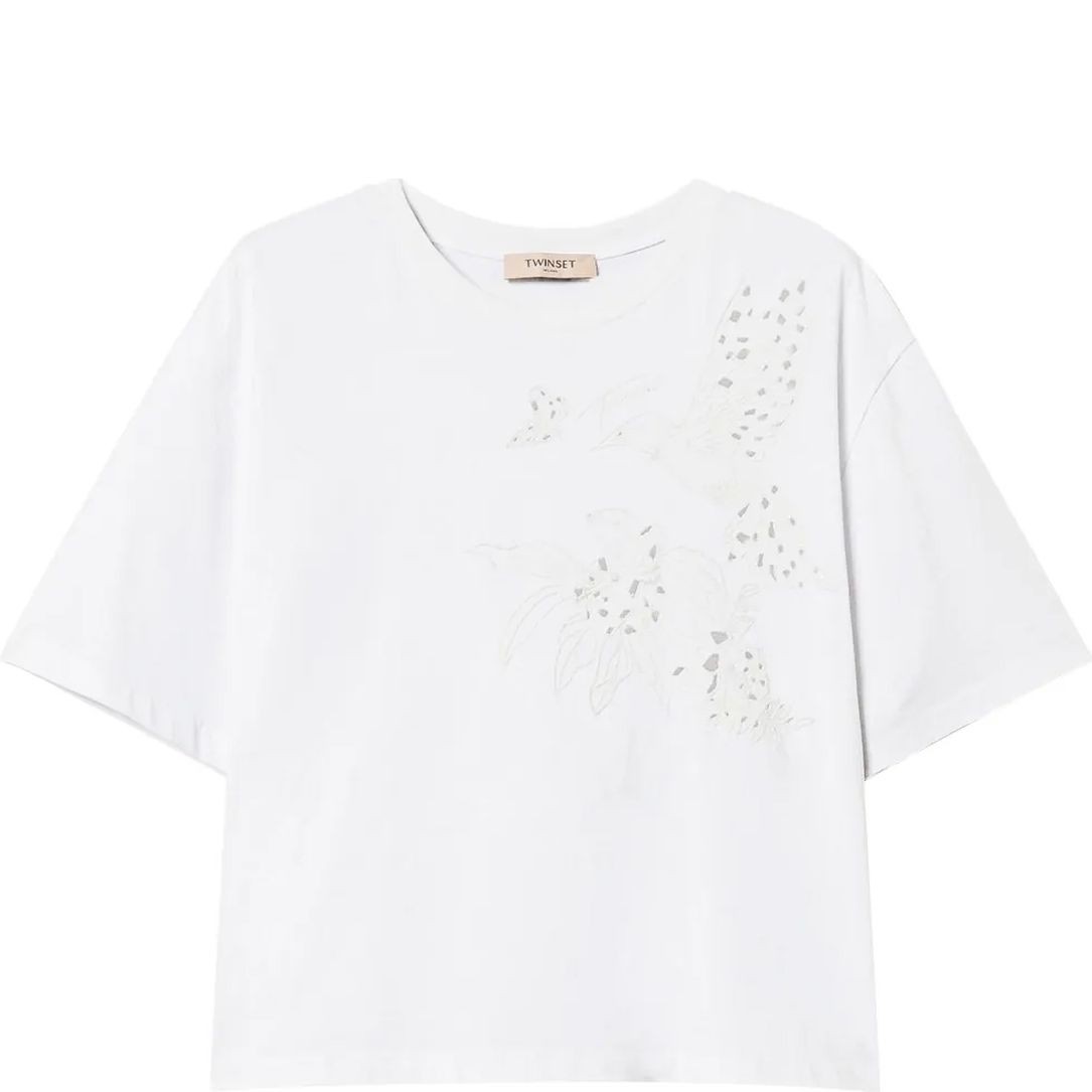 TWINSET Marškinėliai trump. rankovėmis moterims, Balta, Tshirt