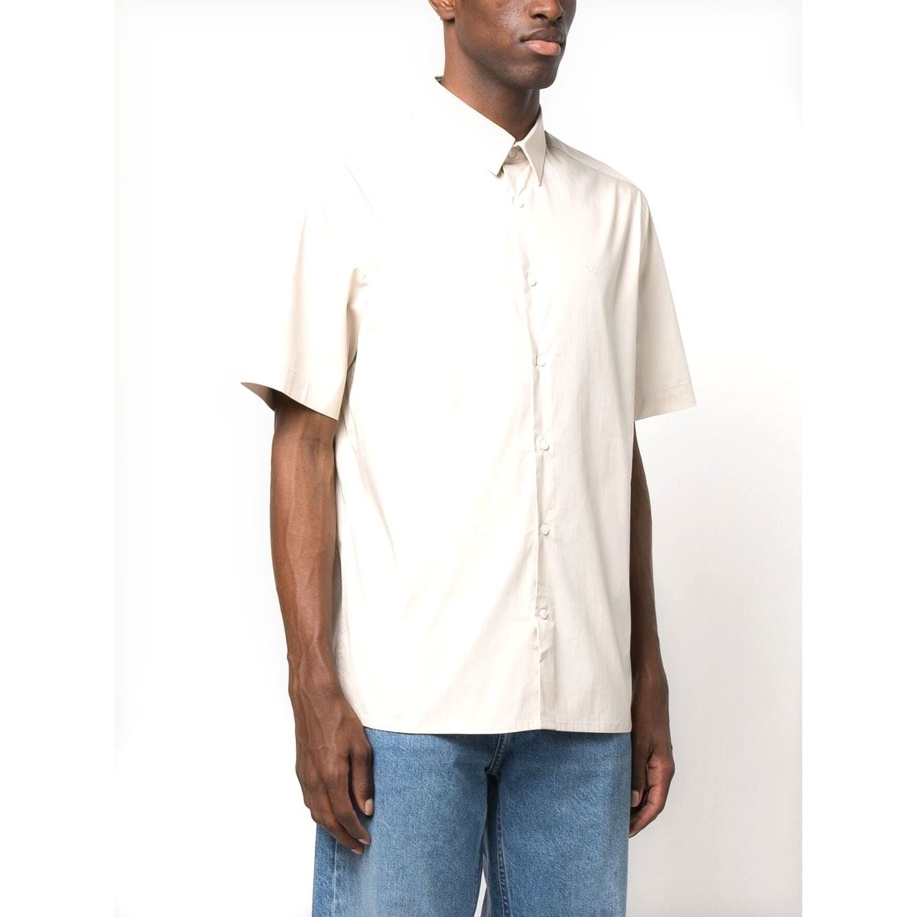 CALVIN KLEIN Marškiniai trump. rankovėmis vyrams, Smėlio, Stretch poplin regular shirt 2