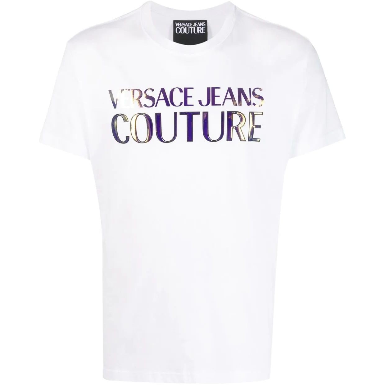 VERSACE JEANS CUTURE Marškinėliai trump. rankovėmis vyrams, Balta, Logo foil mirror t-shirt 1