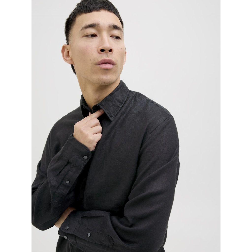 JACK & JONES Marškiniai ilgomis rankovėmis vyrams, Juoda, Lawrence linen shirt 3