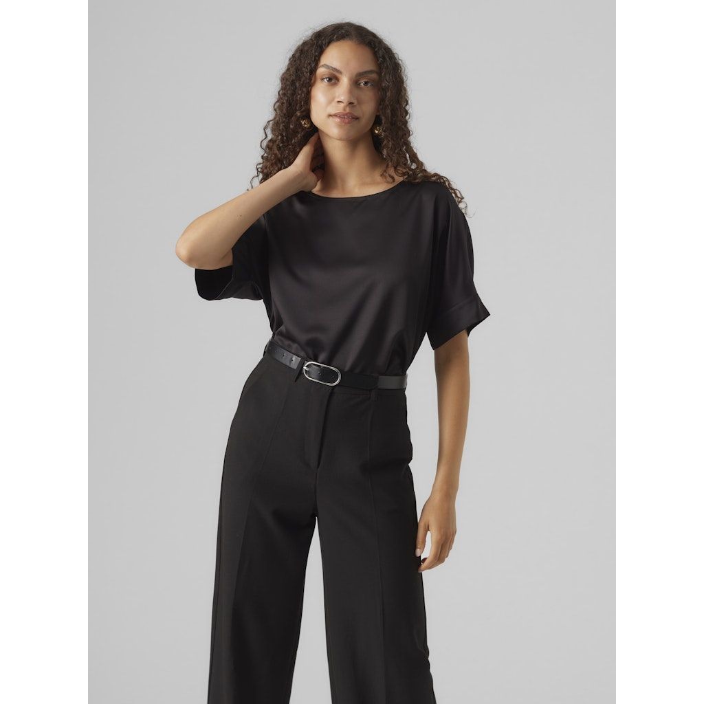 VERO MODA Palaidinės moterims, Juoda, VMMERLE 2/4 O-NECK T 1