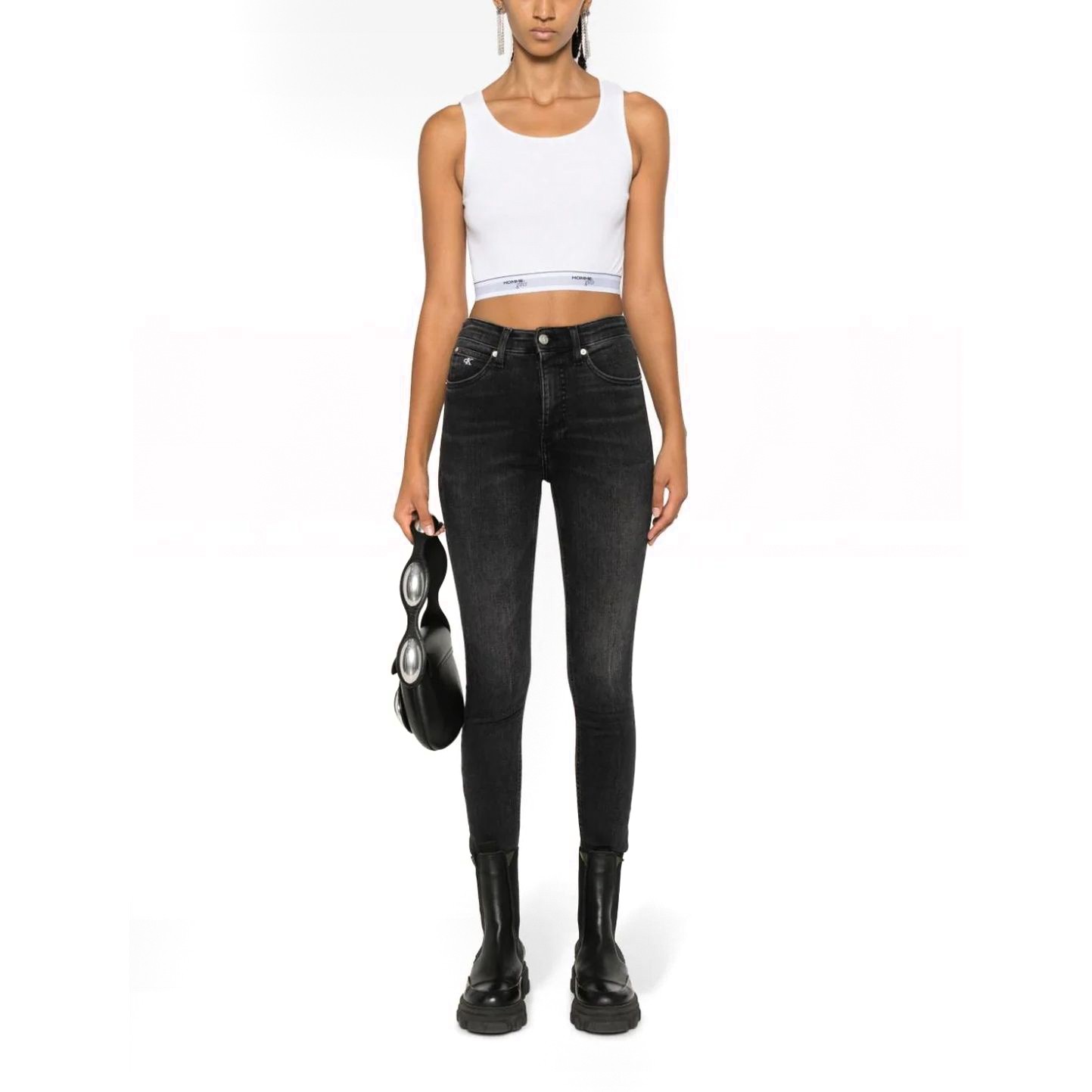 CALVIN KLEIN JEANS Aptempti džinsai moterims, Juoda, High rise super skinny ankle 2