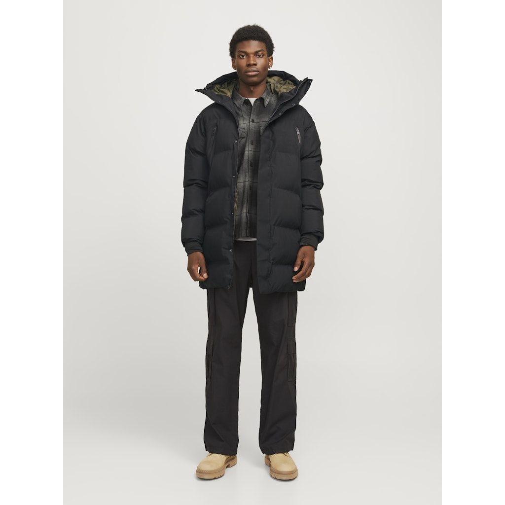 JACK & JONES Pūkinis paltas vyrams, Juoda, Alpha long puffer 2