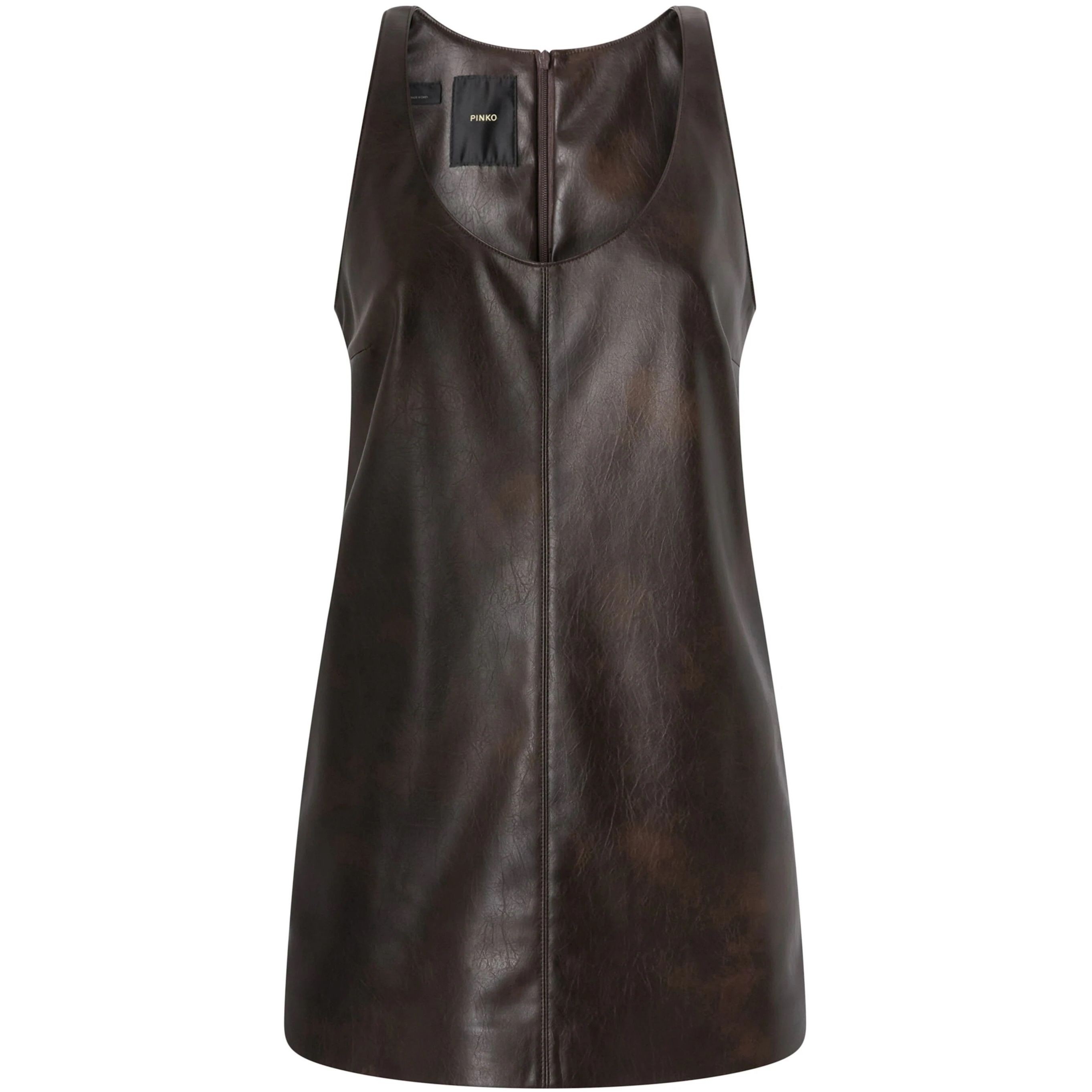 PINKO Mini suknelė moterims, Ruda, Leather-effect mini dress 1