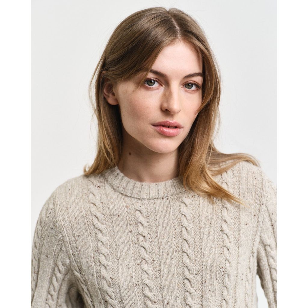 GANT Megztinis moterims, Smėlio, Neps cable knit c-neck sweater 4