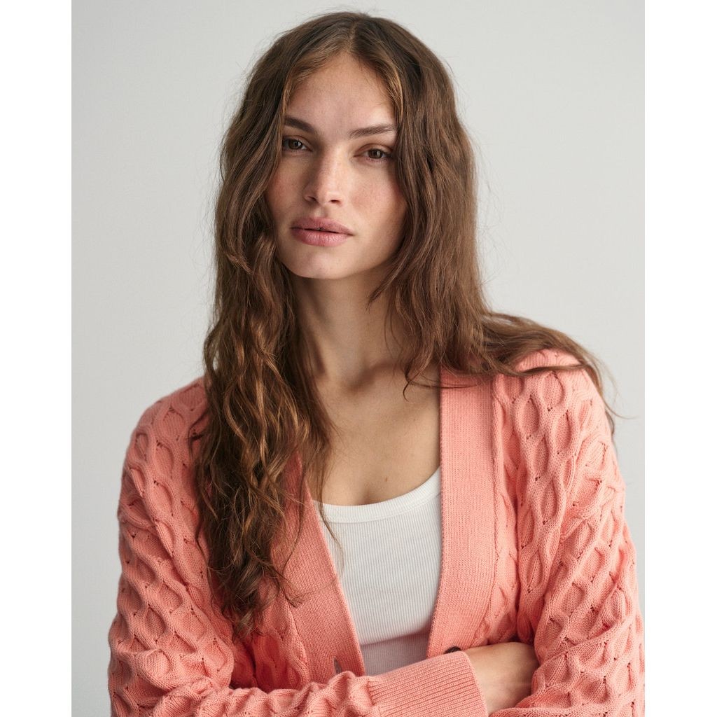 GANT Kardiganas moterims, Rožinė, TEXTURED KNIT CARDIGAN 4