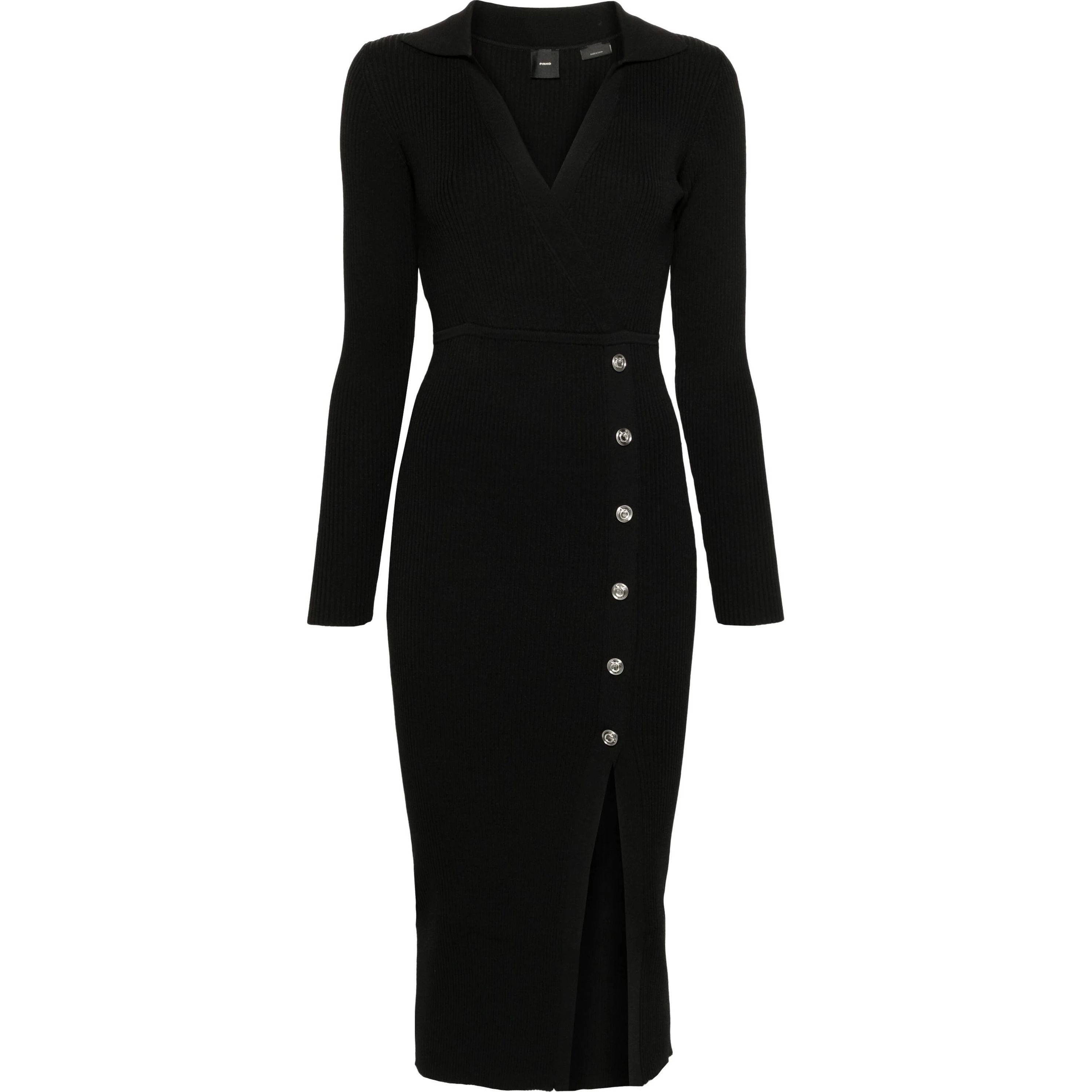 PINKO Midi suknelė moterims, Juoda, Fine-ribbed midi dress