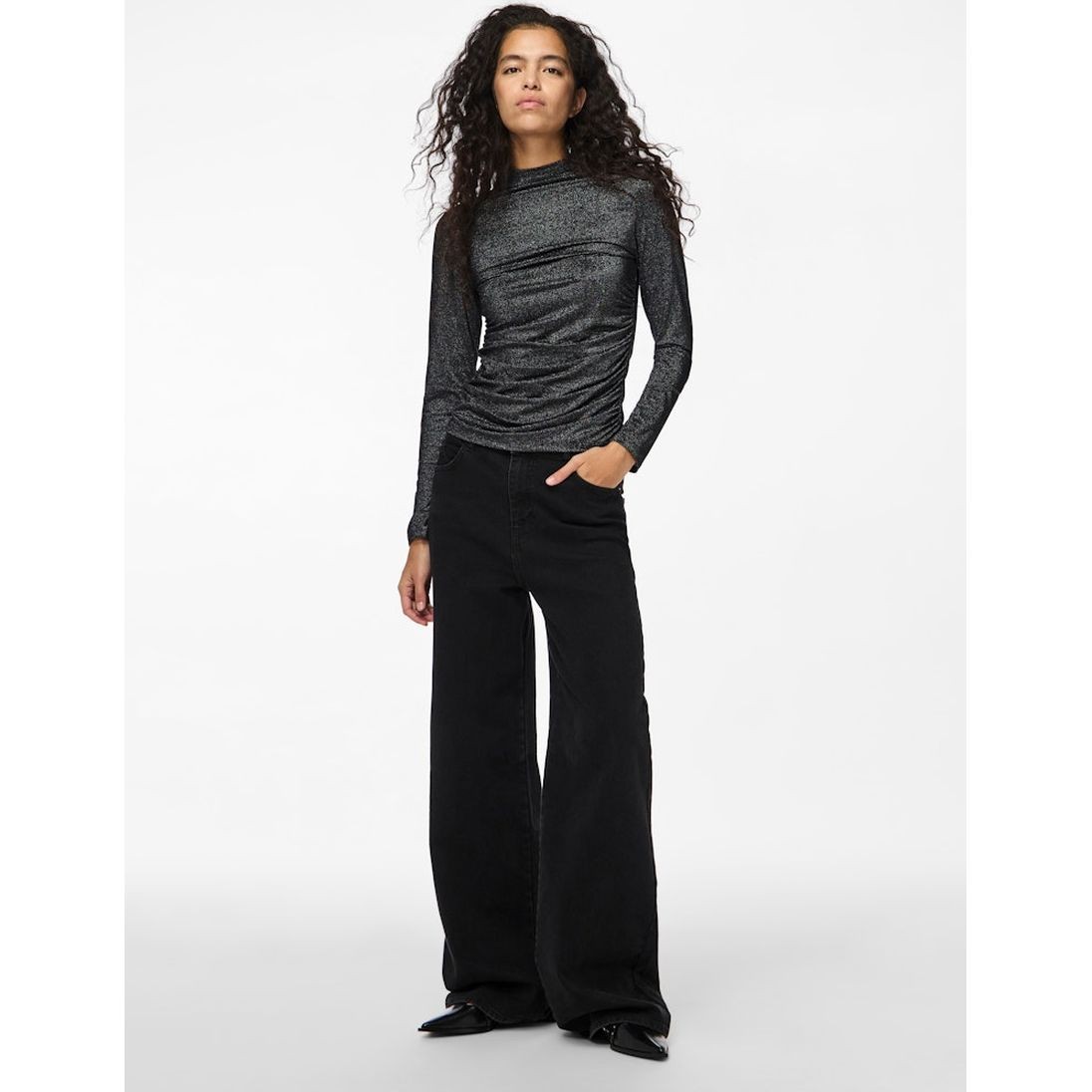 PIECES Palaidinės aukštinta apykakle moterims, Juoda, Monica glitter top 4