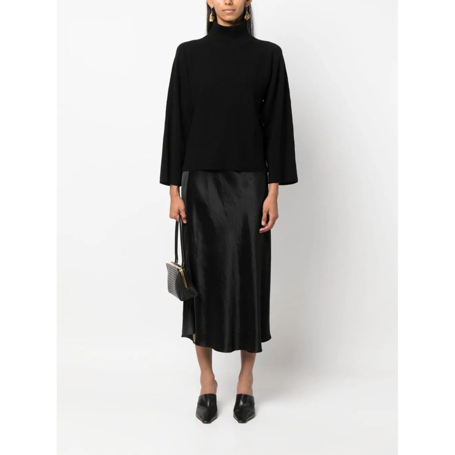 VINCE Maxi sijonas moterims, Juoda, Shaped hem bias slip skirt 2