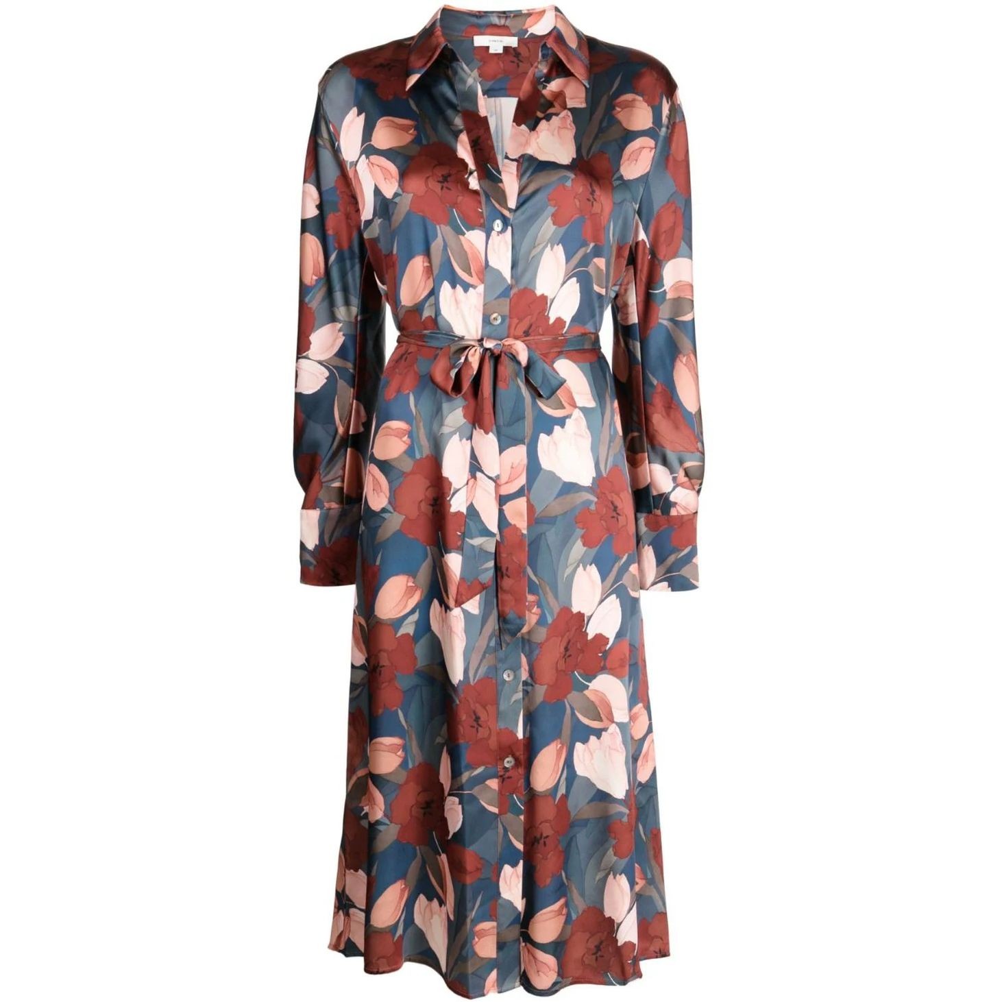 VINCE Midi suknelė moterims, Mėlyna, Nouveau belted shirt dress 1