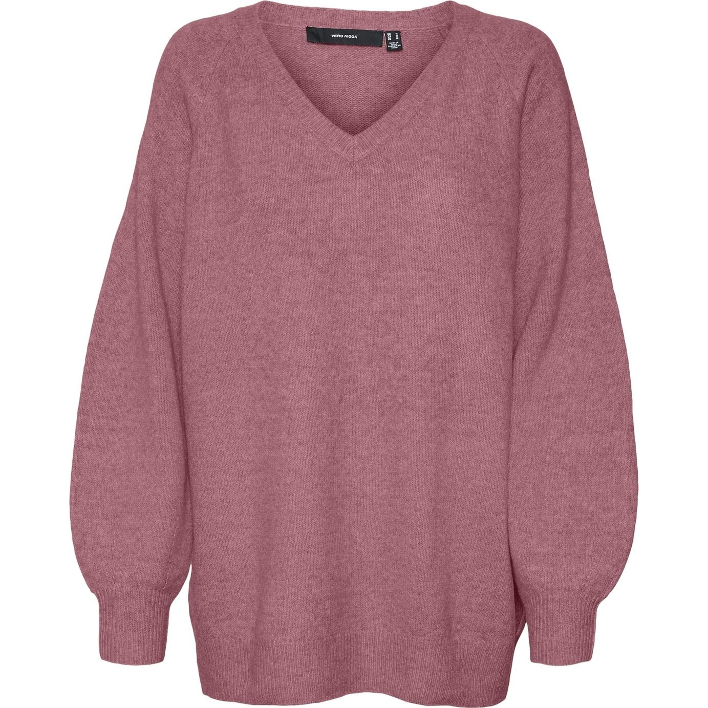 VERO MODA Megztinis moterims, Rožinė, Leaf long v-neck pullover 1