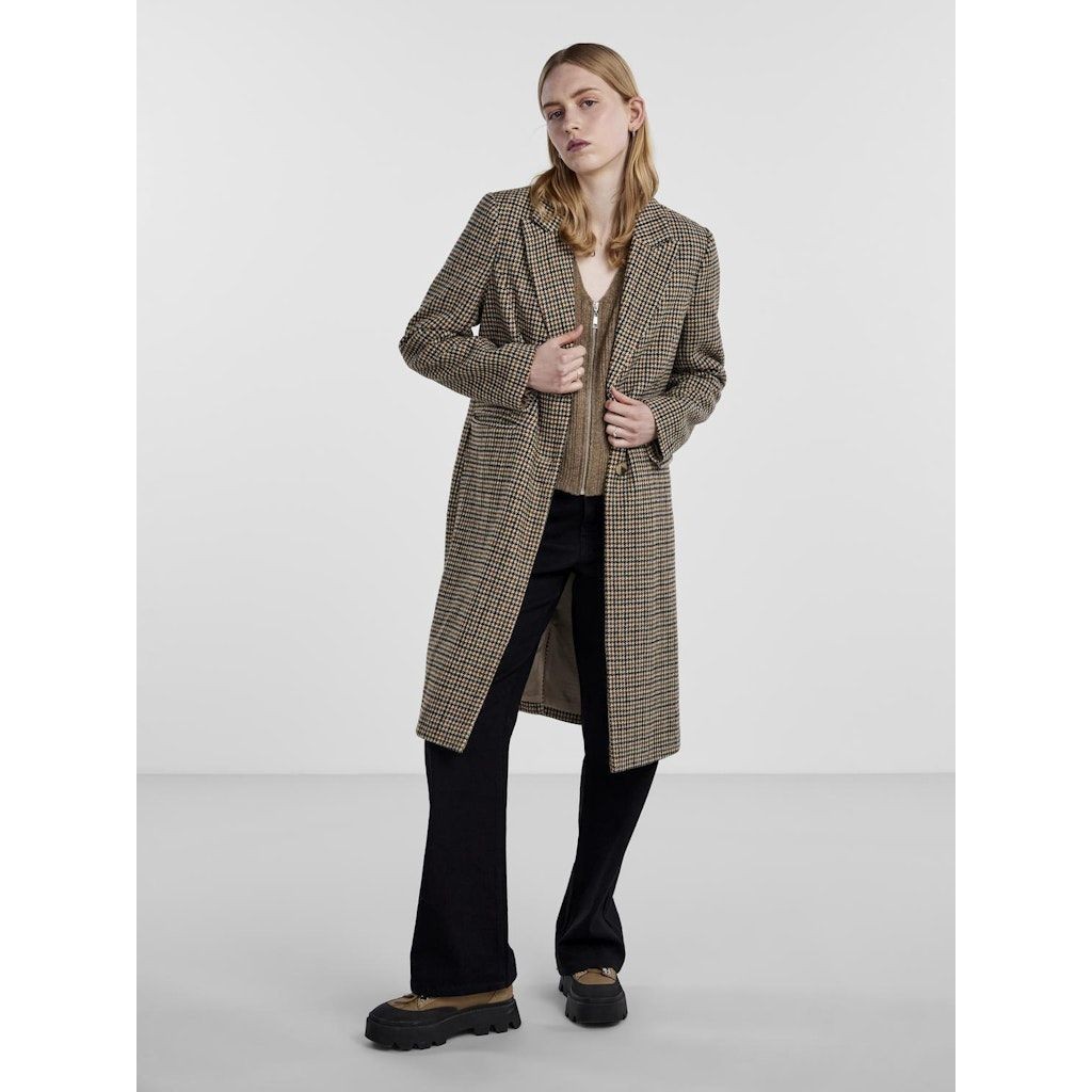 PIECES Paltas moterims, Juoda, PCNEA CHECKED COAT 5
