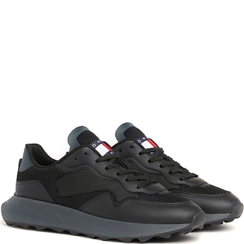 TOMMY JEANS Sportiniai bateliai vyrams, Juoda, Runner mix material 1