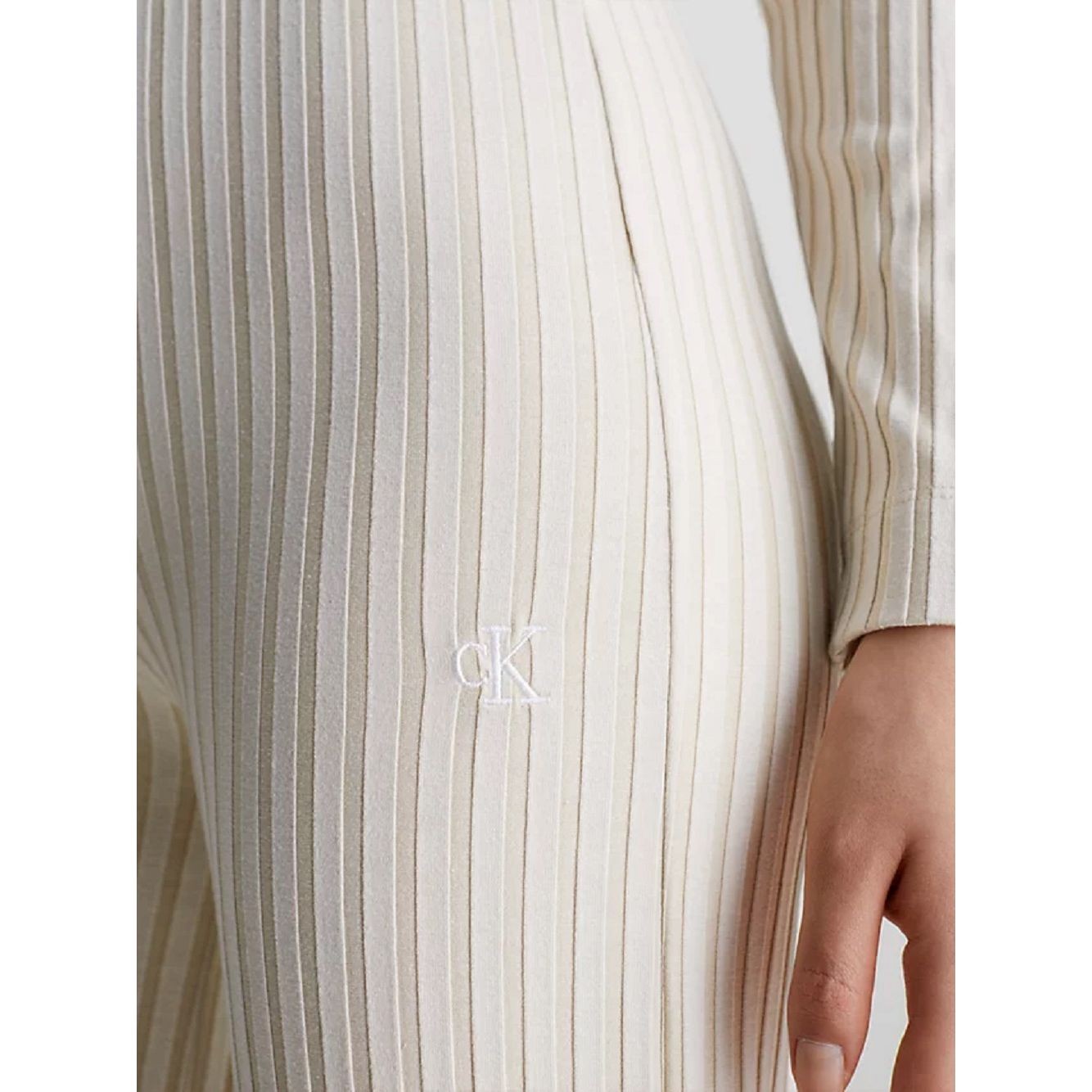CALVIN KLEIN JEANS Laisvalaikio kelnės moterims, Smėlio, Elongated rib  pants 4