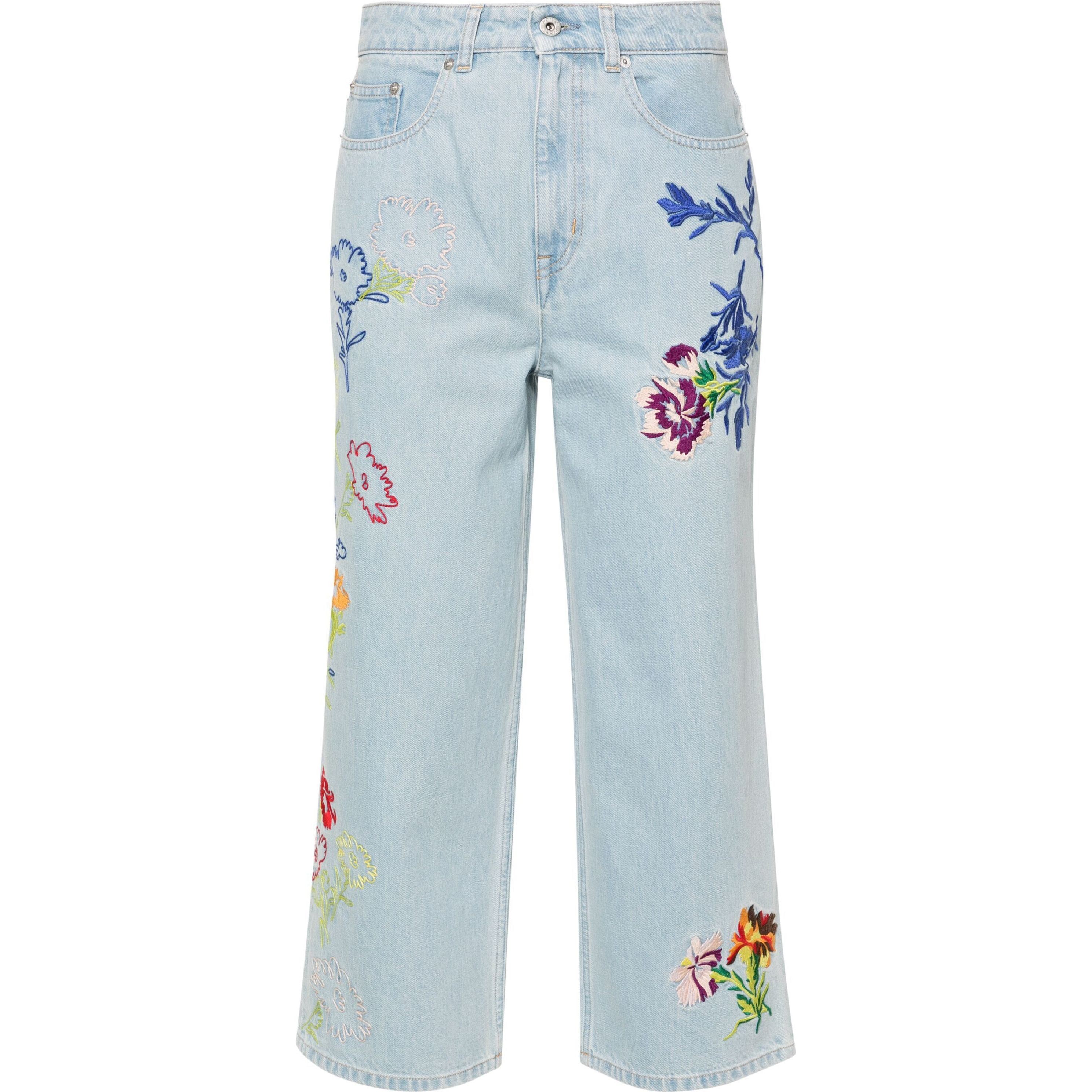 KENZO Platūs džinsai moterims, Mėlyna, Drawn flowers sumire cropped