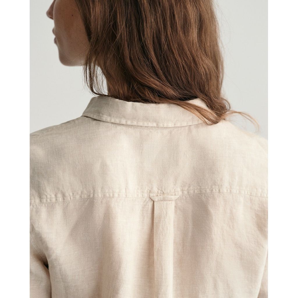 GANT Marškiniai moterims, Smėlio, REG LINEN CHAMBRAY SHIRT 4