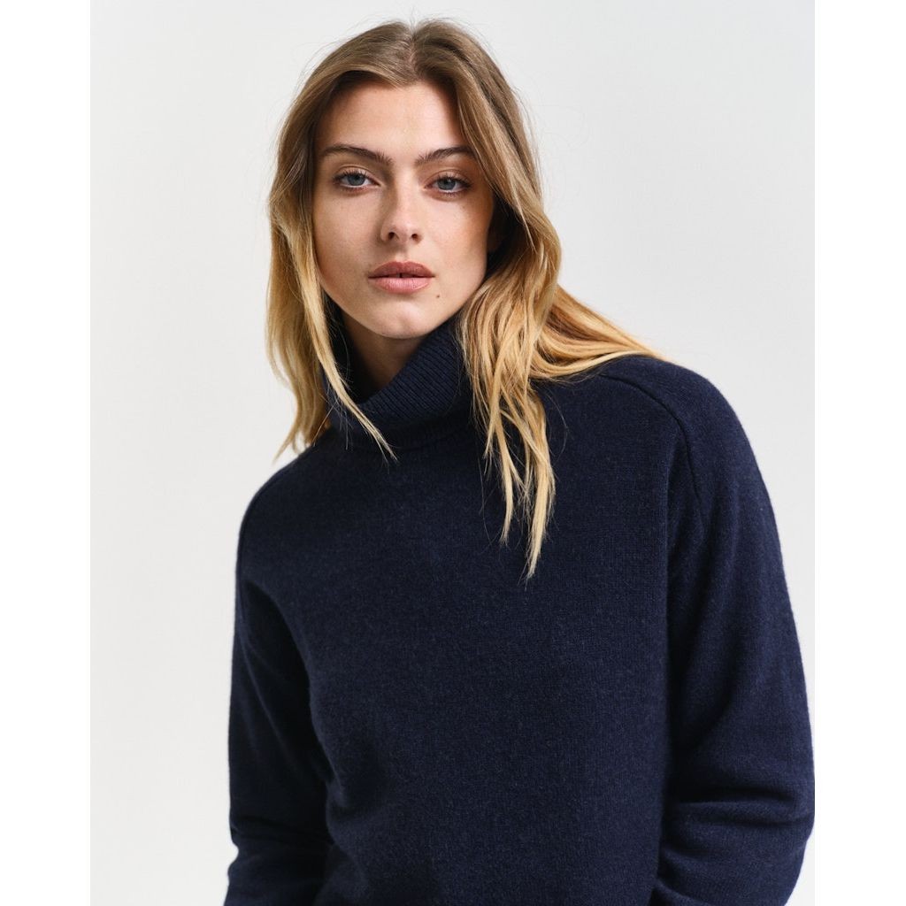 GANT Megztinis su kaklu moterims, Mėlyna, Herringbone detail sweater 4