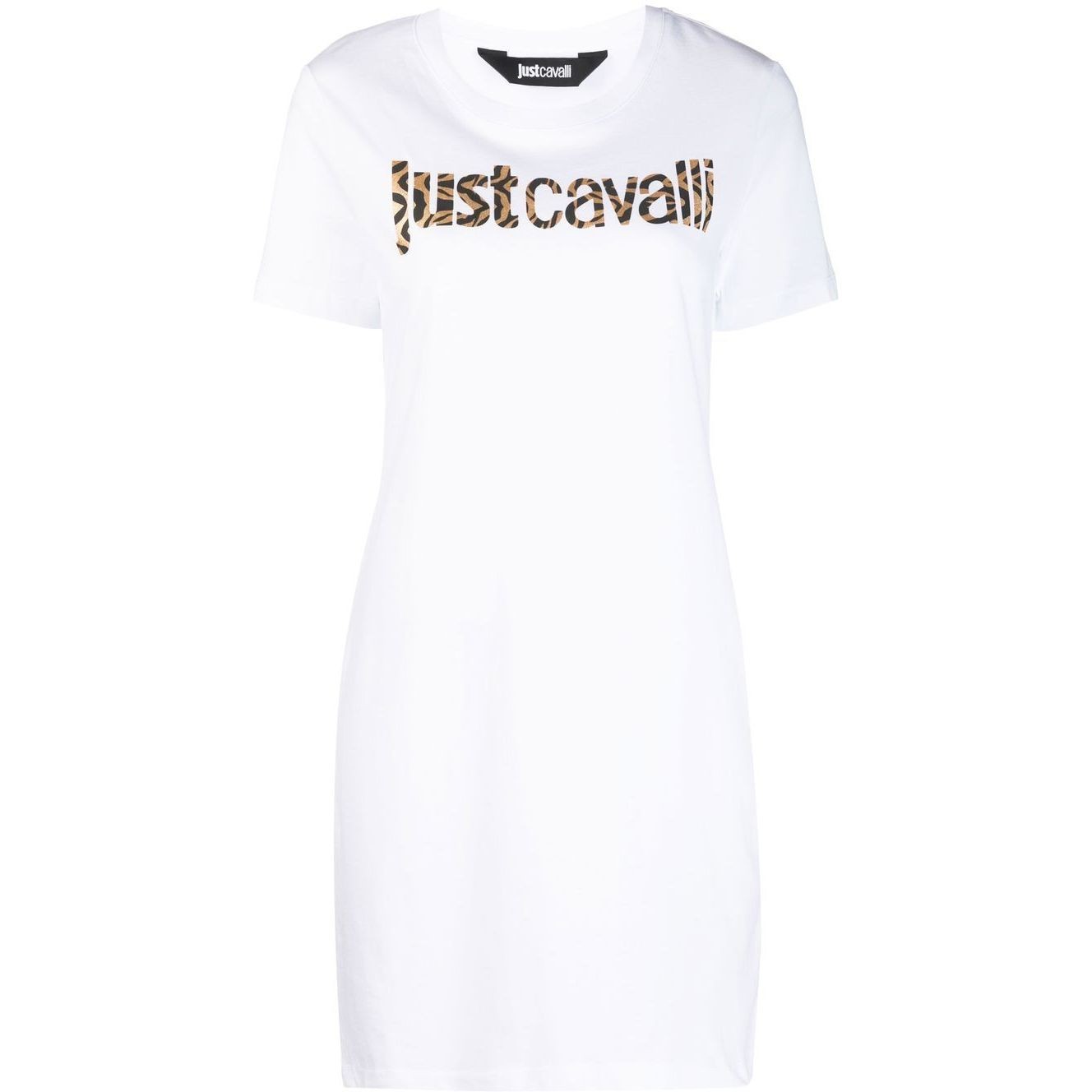 JUST CAVALLI Mini suknelė moterims, Balta, Logo tiger gold dress