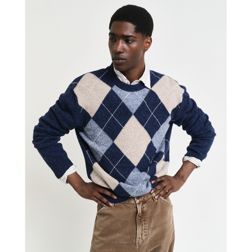 GANT Megztinis vyrams, Mėlyna, Argyle c-neck sweater 2