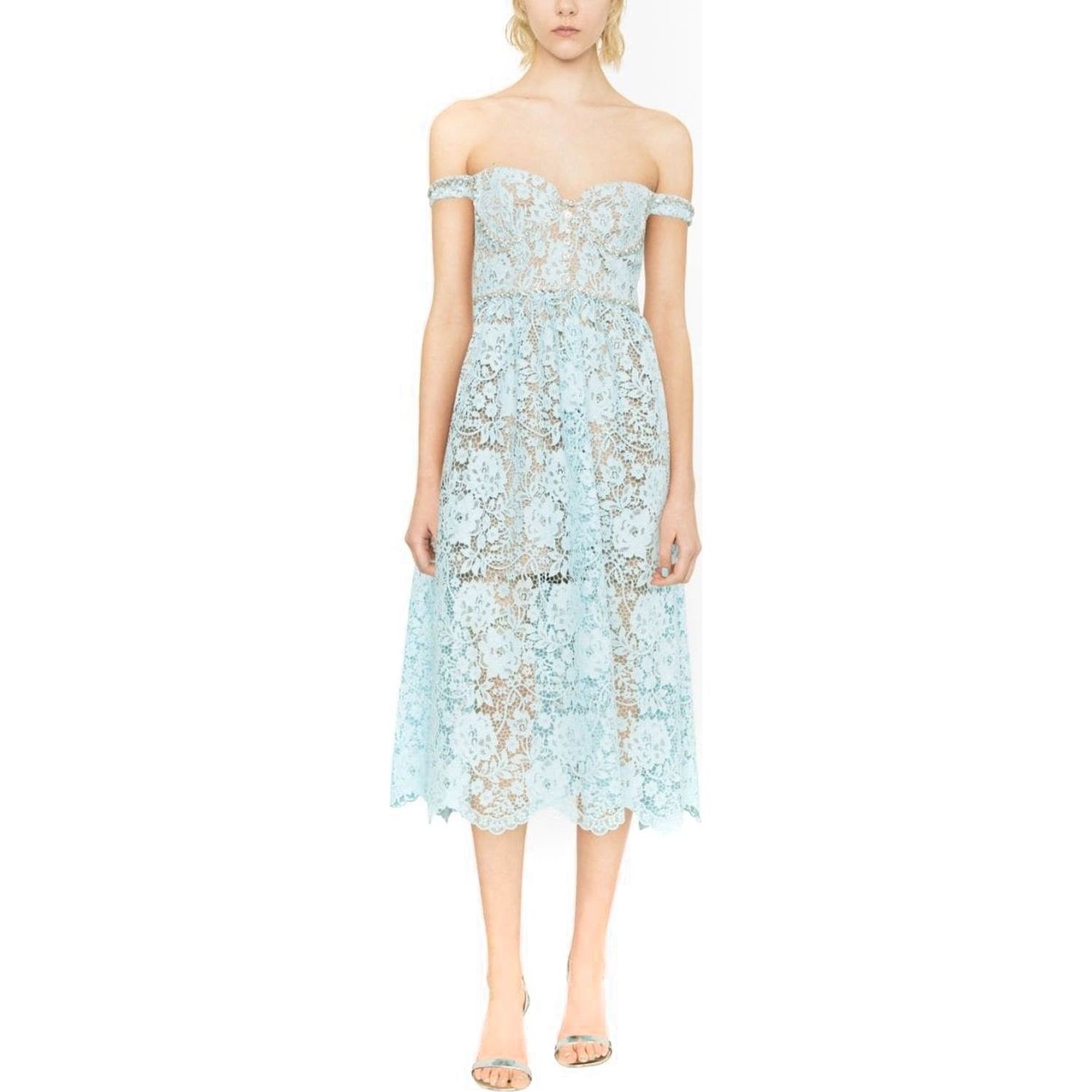 SELF PORTRAIT Midi suknelė moterims, Mėlyna, Cord lace diamante midi dress 2