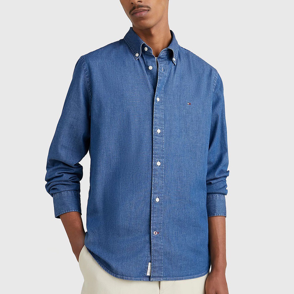 TOMMY HILFIGER Marškiniai ilgomis rankovėmis vyrams, Mėlyna, Flex denim rf shirt 2