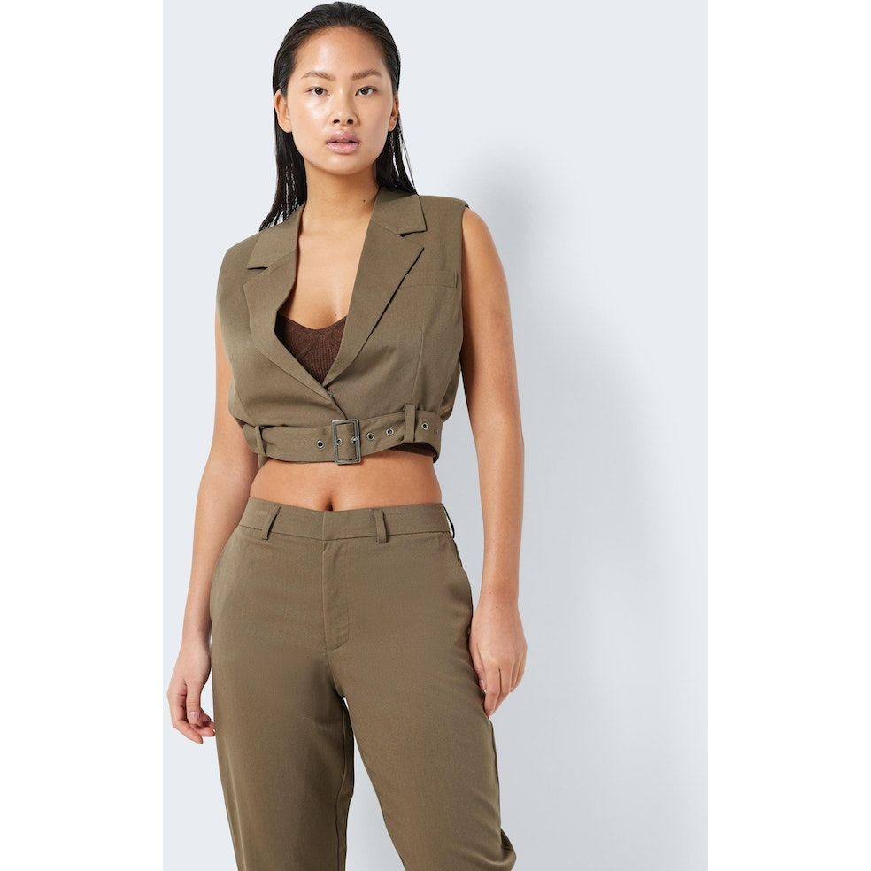 NOISY MAY Paltas moterims, Žalia, NMTHEA S/L BELTED VES 2