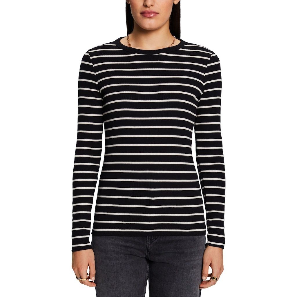 ESPRIT Marškinėliai moterims, Juoda, Striped Rib-Knit Long Sleeve T 2