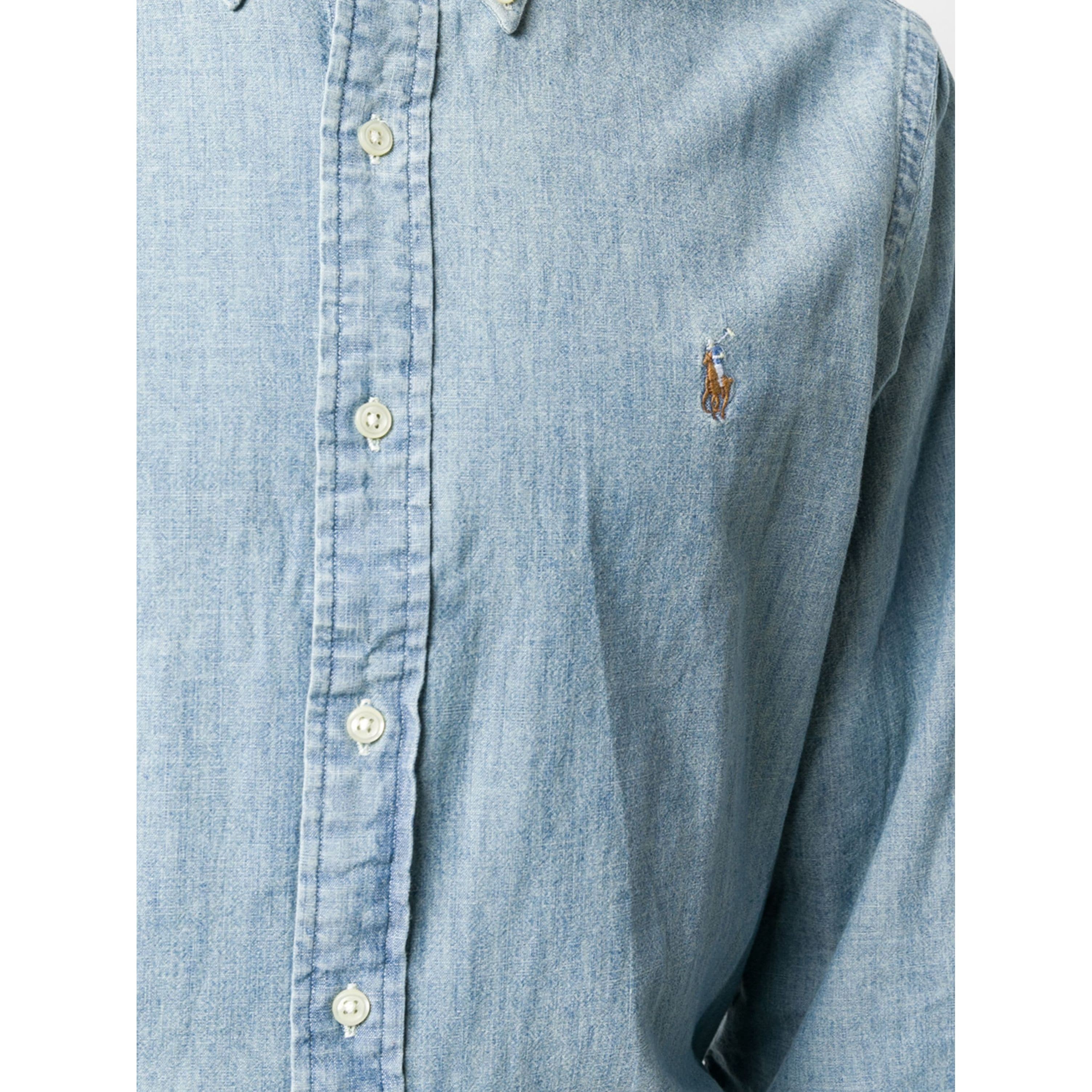 POLO RALPH LAUREN Marškiniai ilgomis rankovėmis vyrams, Mėlyna, Custom fit chambray shirt 4