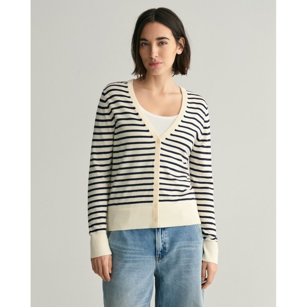 GANT Kardiganas moterims, Geltona, FINE KNIT STRIPED CARDIGAN 2