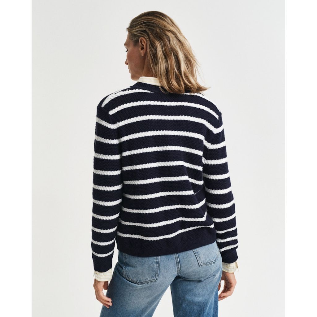 GANT Kardiganas moterims, Mėlyna, Striped cotton knit jacket 3