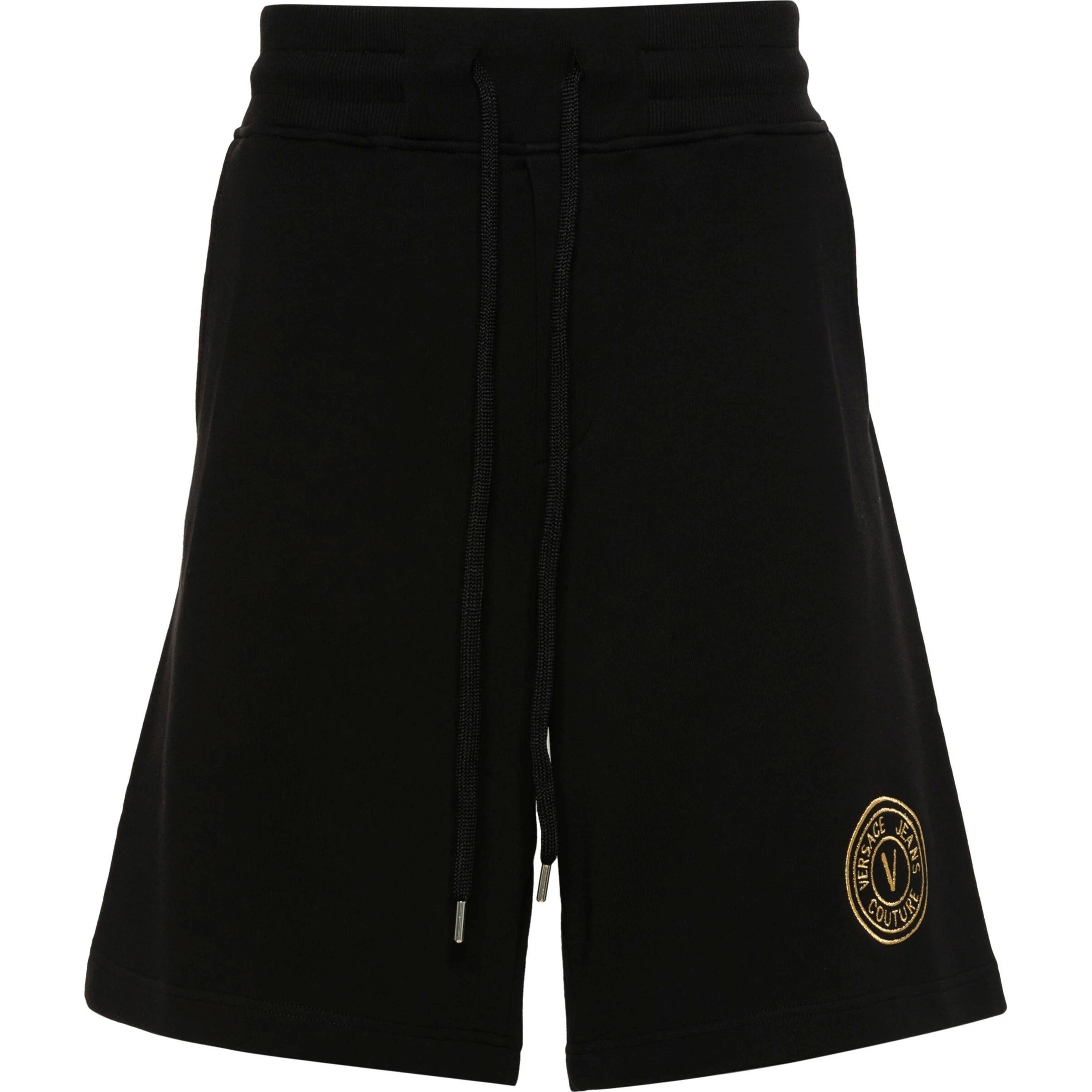 VERSACE JEANS CUTURE Šortai vyrams, Juoda, V-emblem cotton track shorts