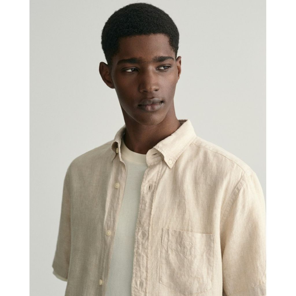 GANT Marškiniai vyrams, Smėlio, REG LINEN SS SHIRT 4