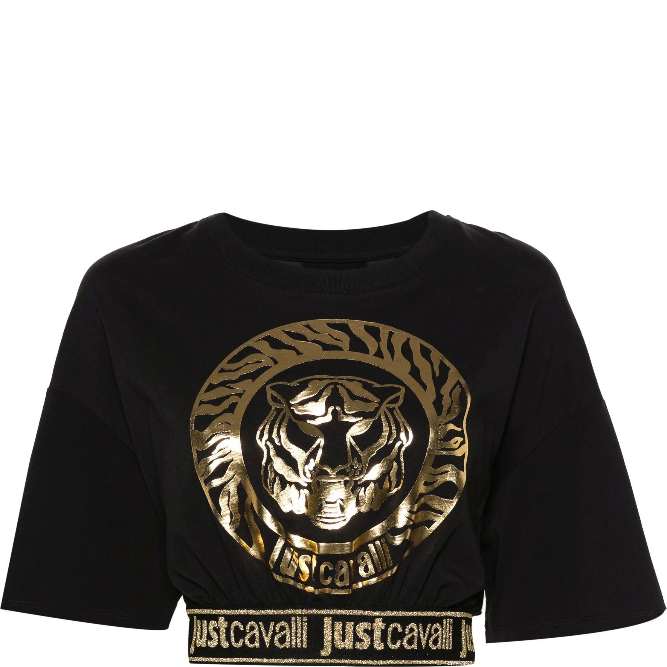 JUST CAVALI Marškinėliai trump. rankovėmis moterims, Juoda, Logo-print t-shirt