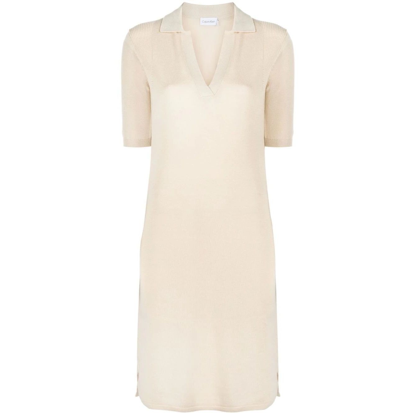 CALVIN KLEIN Midi suknelė moterims, Smėlio, Lyocell blend polo dress 1